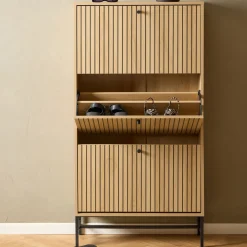 Drawer STORO Meuble à chaussures 3 portes en bois et métal L71,6cm