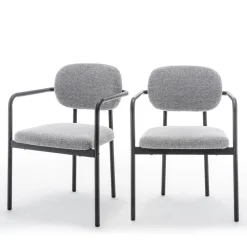 Drawer STUART Lot de 2 fauteuils de table en tissu bouclette et métal