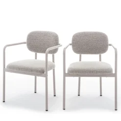 Drawer STUART Lot de 2 fauteuils de table en tissu bouclette pieds beiges
