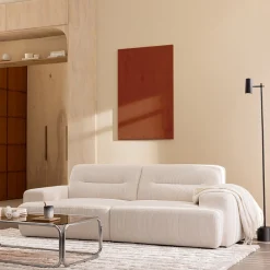 Drawer STUNE Canapé droit 4 places en velours côtelé à accoudoirs larges