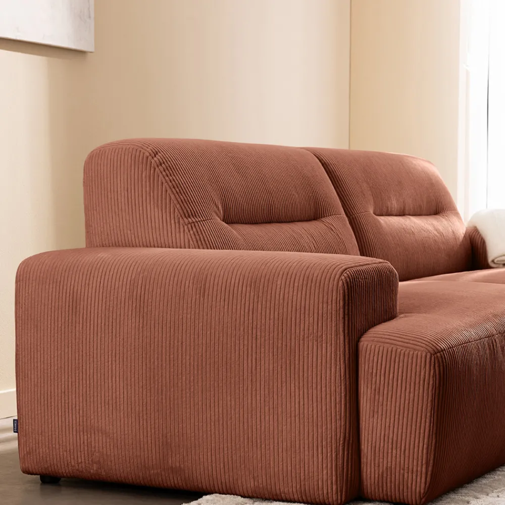 Drawer STUNE Canapé droit 4 places en velours côtelé à accoudoirs larges