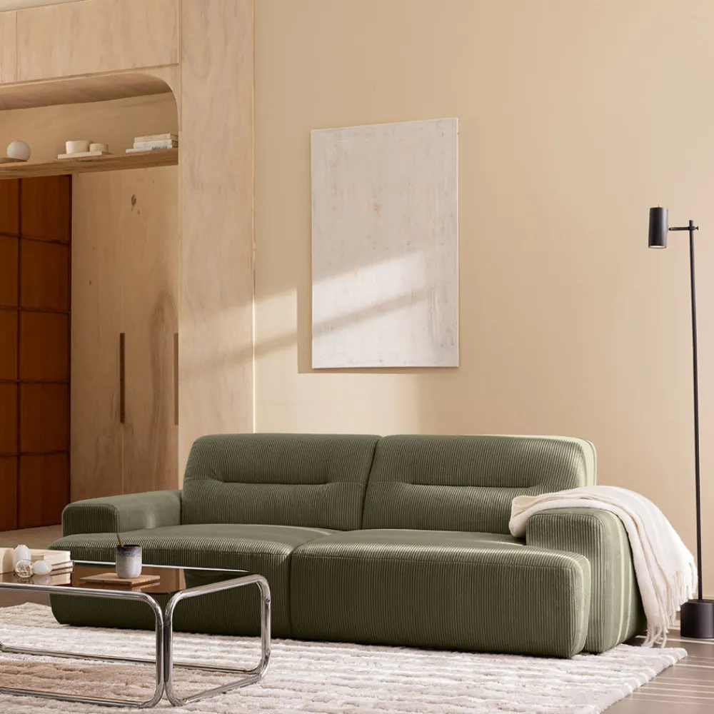 Drawer STUNE Canapé droit 4 places en velours côtelé à accoudoirs larges