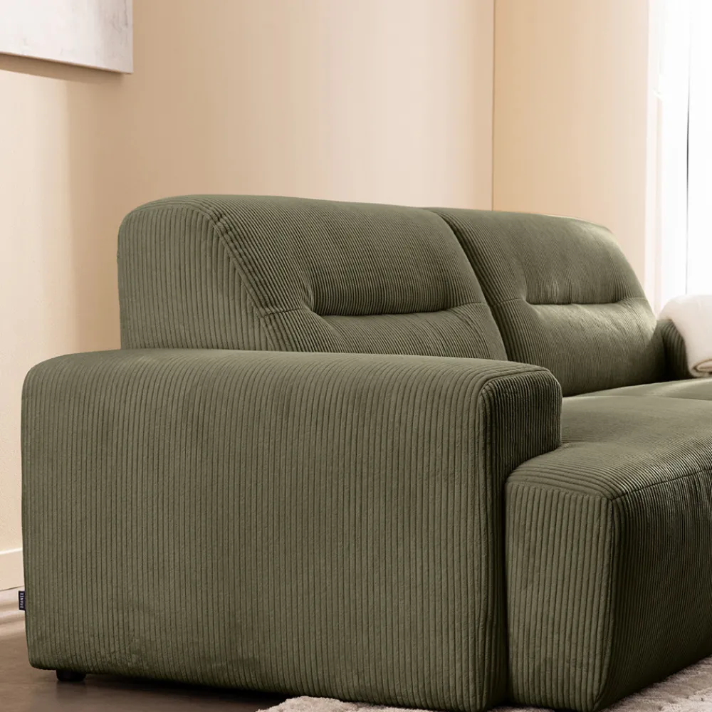 Drawer STUNE Canapé droit 4 places en velours côtelé à accoudoirs larges
