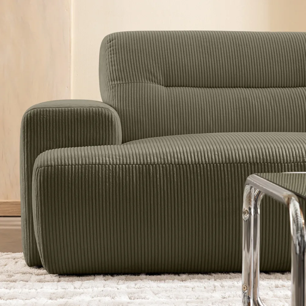 Drawer STUNE Canapé droit 4 places en velours côtelé à accoudoirs larges