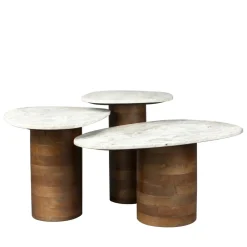 Dutchbone SUKI Lot de 3 tables basses organiques gigognes en marbre et bois