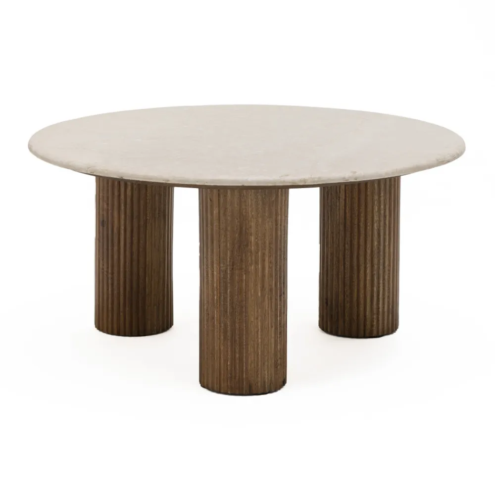 Drawer SULA Table basse en marbre et bois massif ø80cm