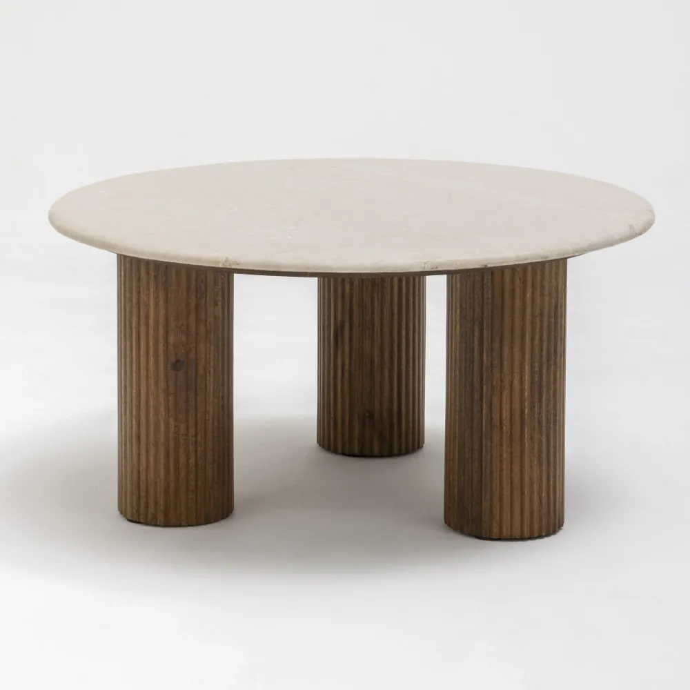 Drawer SULA Table basse en marbre et bois massif ø80cm