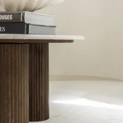Drawer SULA Table basse en marbre et bois massif ø80cm