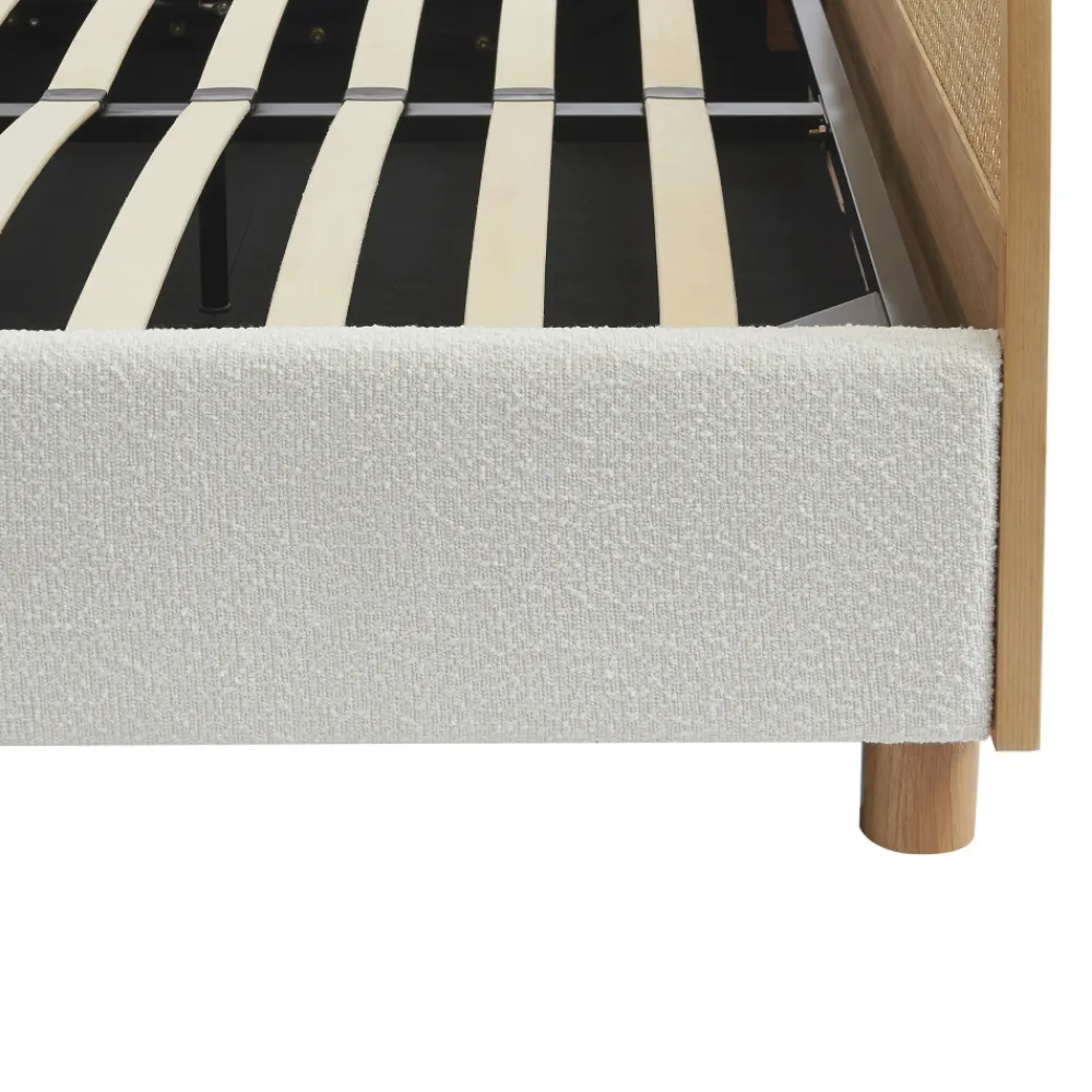 No name TAJUR Lit coffre en tissu bouclette et cannage 160x200cm