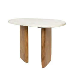 No name TANDA Table d'appoint organique en marbre et bois 37x56cm