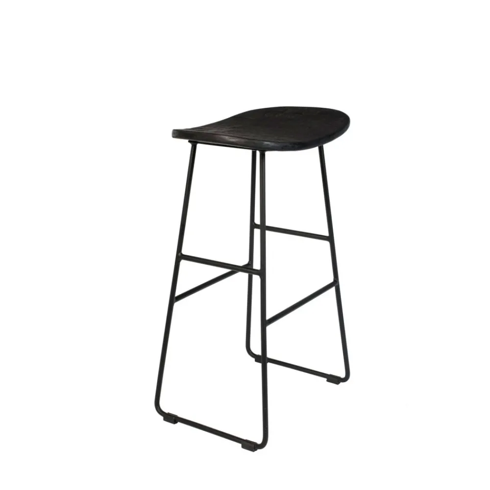 No name TANGLE Tabouret de bar en teck recyclé et métal H62cm