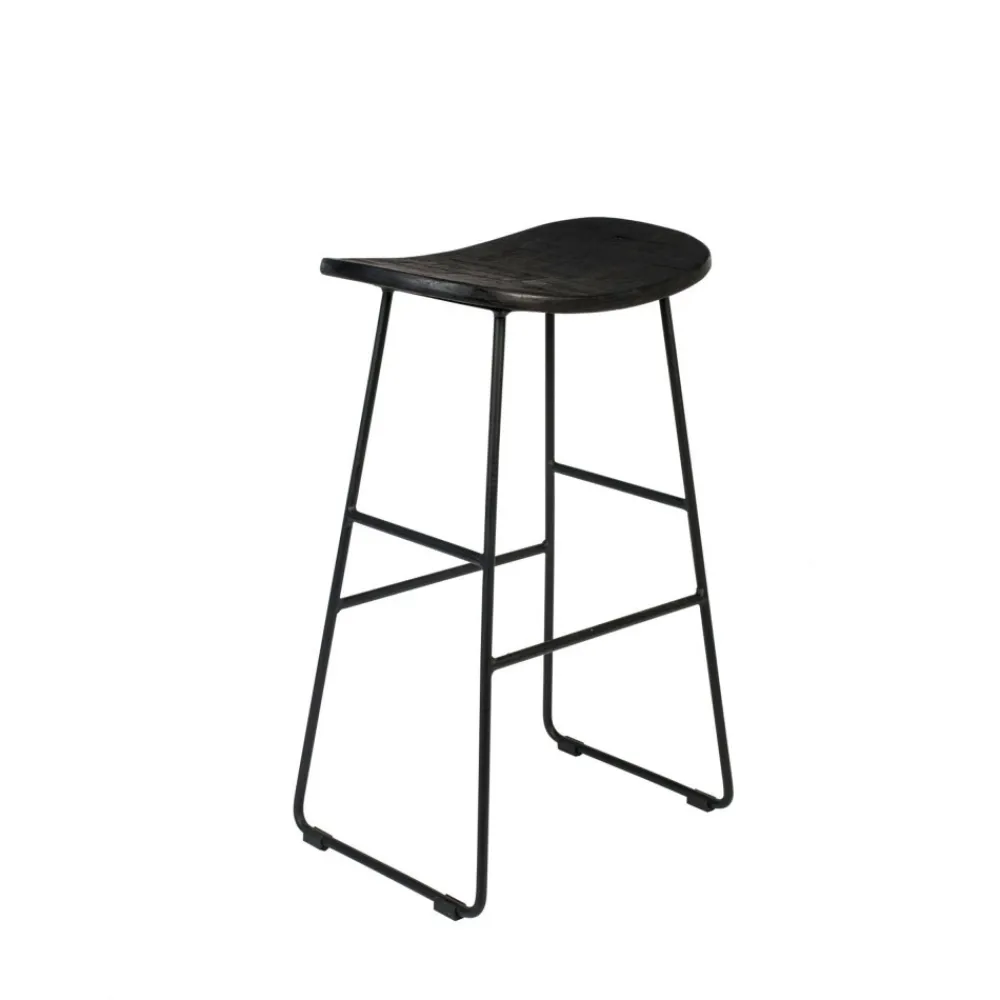 No name TANGLE Tabouret de bar en teck recyclé et métal H62cm