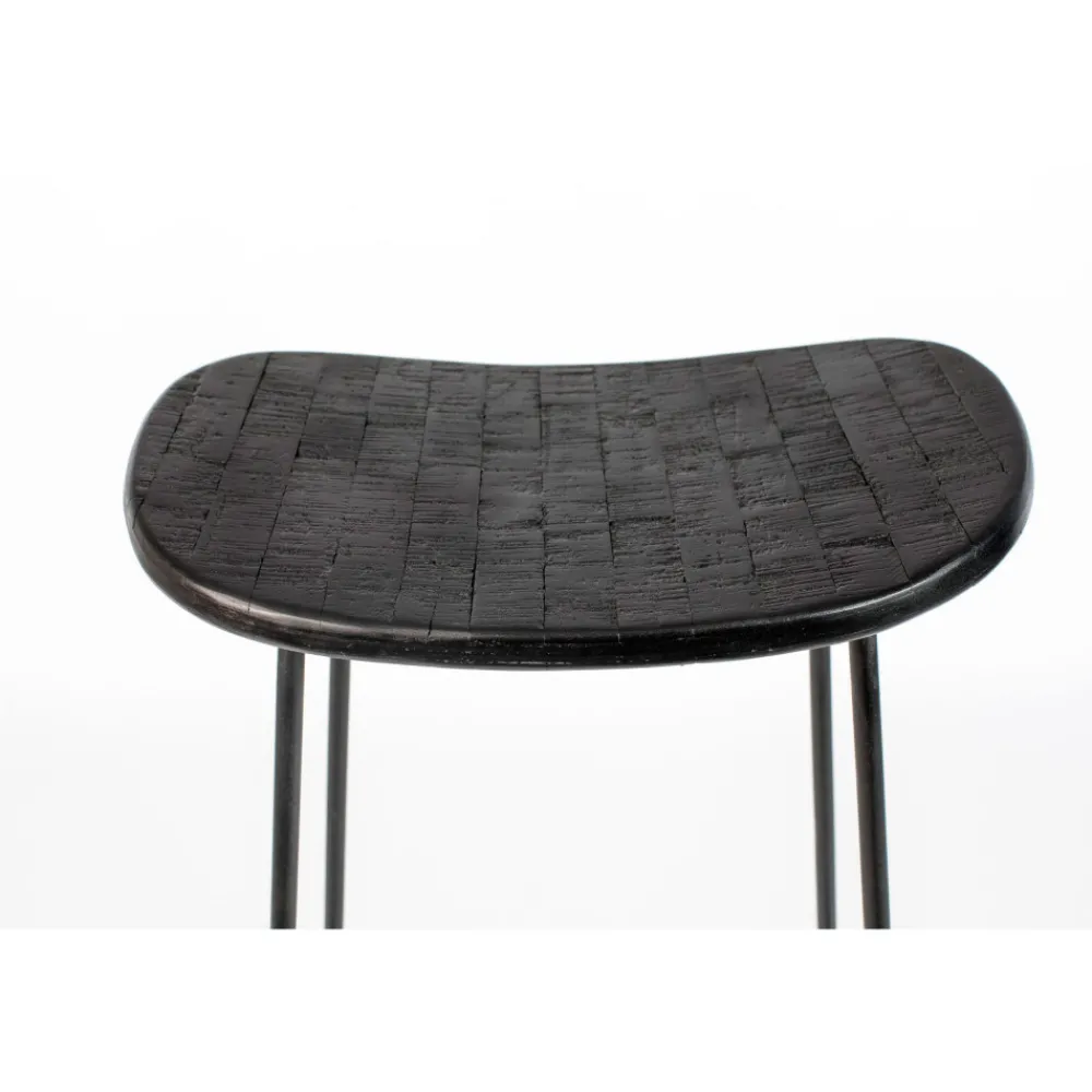 No name TANGLE Tabouret de bar en teck recyclé et métal H62cm