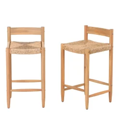 No name TANNO Lot de 2 tabourets de bar intérieur/extérieur en bois H66cm
