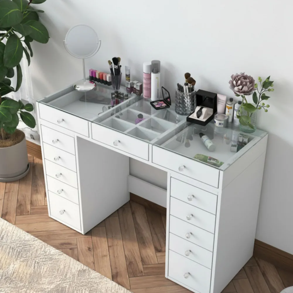 Drawer TIYA Coiffeuse 13 tiroirs avec plateau en verre L120cm