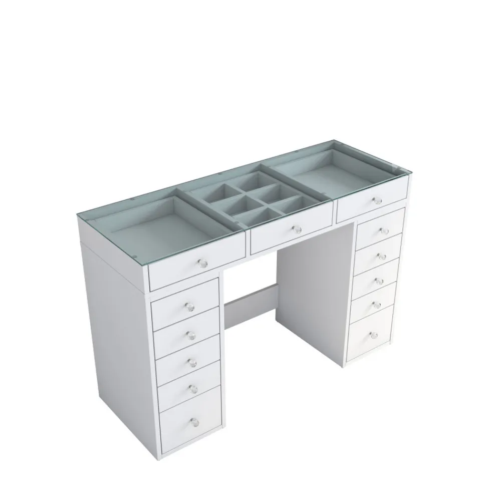 Drawer TIYA Coiffeuse 13 tiroirs avec plateau en verre L120cm