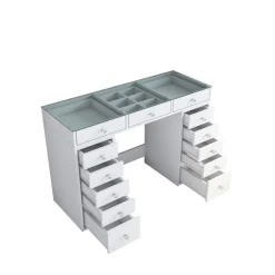 Drawer TIYA Coiffeuse 13 tiroirs avec plateau en verre L120cm