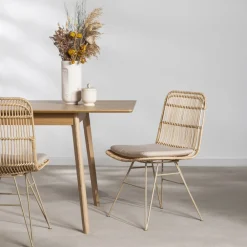 Drawer UYUNI Lot de 2 chaises design en rotin pieds beiges