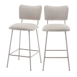 Drawer VANDER Lot de 2 chaises de bar en tissu et métal pieds beiges H65cm