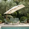 Drawer VEYA Parasol carré déporté en aluminium et effet bois 3x3m