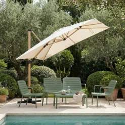 Drawer VEYA Parasol carré déporté en aluminium et effet bois 3x3m