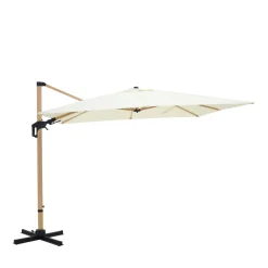 Drawer VEYA Parasol carré déporté en aluminium et effet bois 3x3m