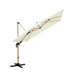 Drawer VEYA Parasol carré déporté en aluminium et effet bois 3x3m