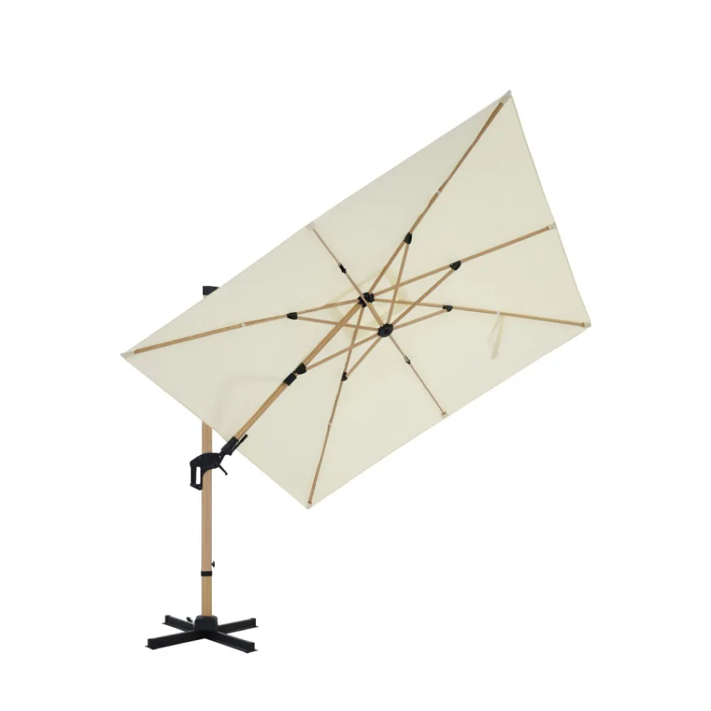 Drawer VEYA Parasol carré déporté en aluminium et effet bois 3x3m