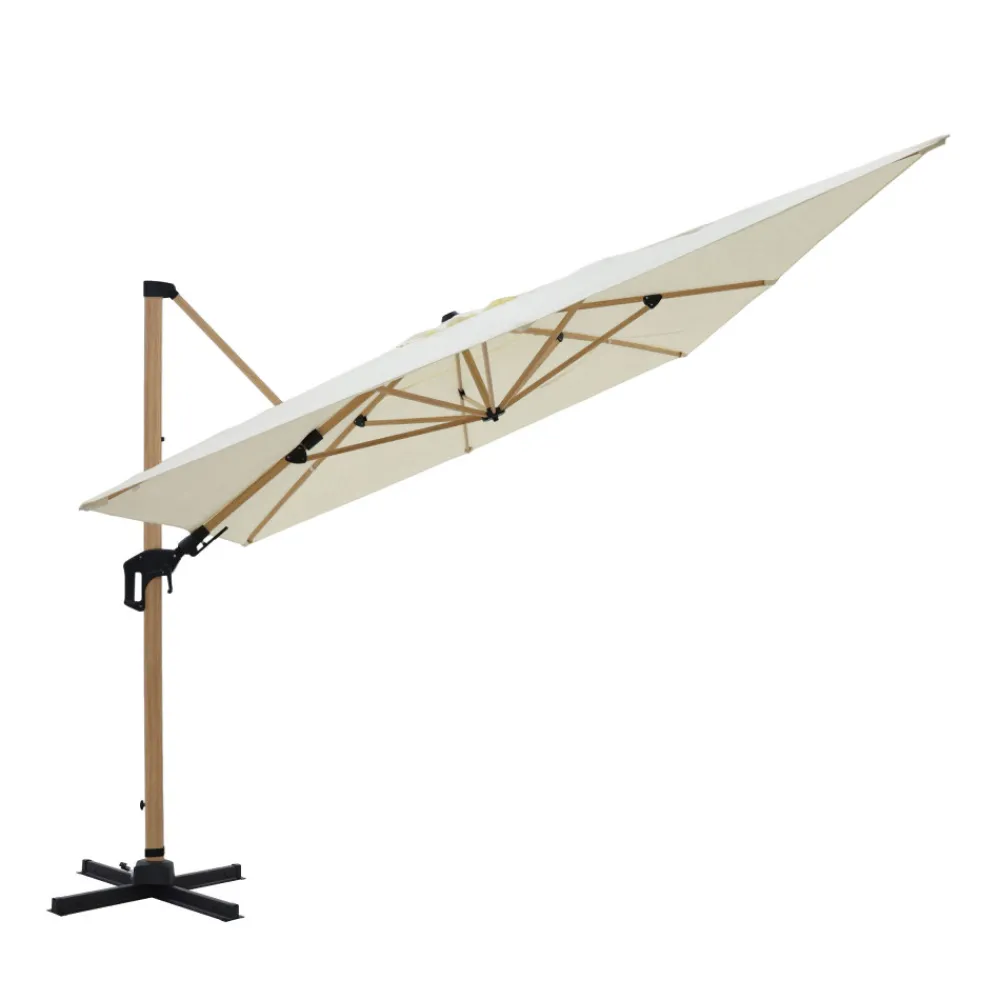 Drawer VEYA Parasol rectangulaire déporté en aluminium et effet bois 3x4m