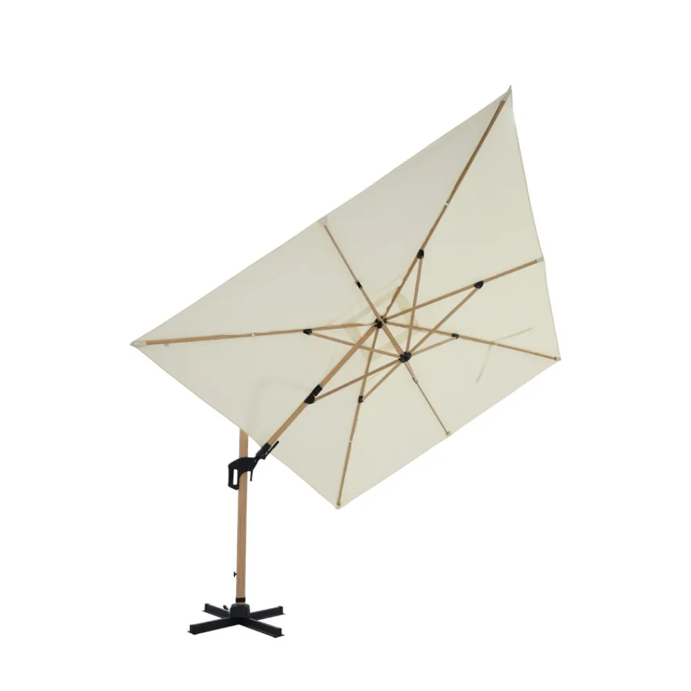 Drawer VEYA Parasol rectangulaire déporté en aluminium et effet bois 3x4m