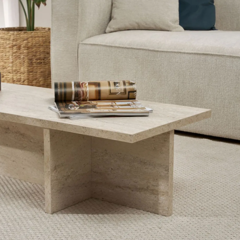 Drawer VIKA Table basse en effet travertin 120x45cm