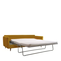 Drawer VILLABON Canapé convertible 4 places en velours pieds bois foncé
