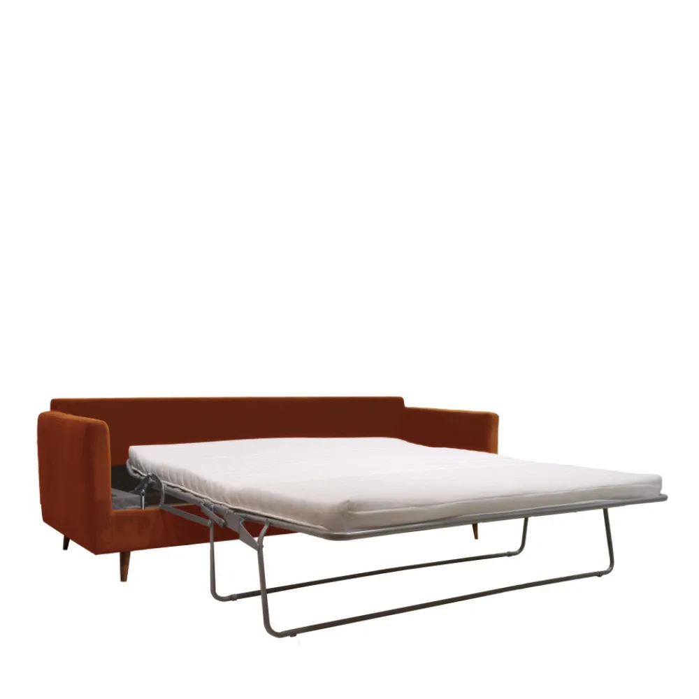 Drawer VILLABON Canapé convertible 3 places en velours pieds bois foncé