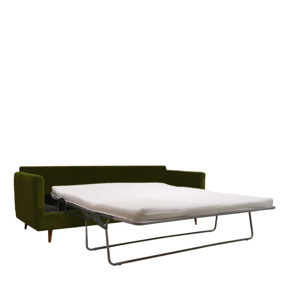 Drawer VILLABON Canapé convertible 3 places en velours pieds bois foncé