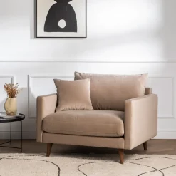 Drawer VILLABON Fauteuil XL en velours pieds bois foncé