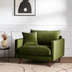 Drawer VILLABON Fauteuil XL en velours pieds bois foncé