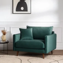 Drawer VILLABON Fauteuil XL en velours pieds bois foncé