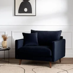 Drawer VILLABON Fauteuil XL en velours pieds bois foncé
