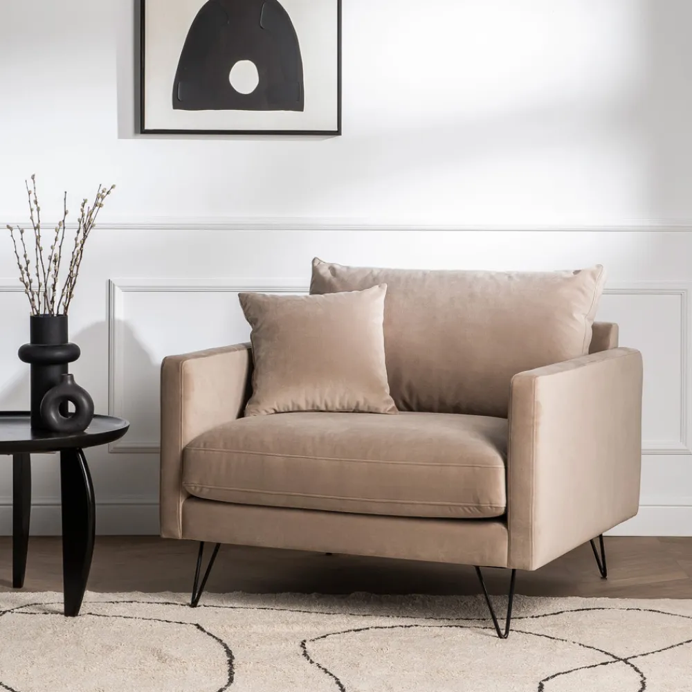 Drawer VILLABON Fauteuil XL en velours pieds épingles noirs