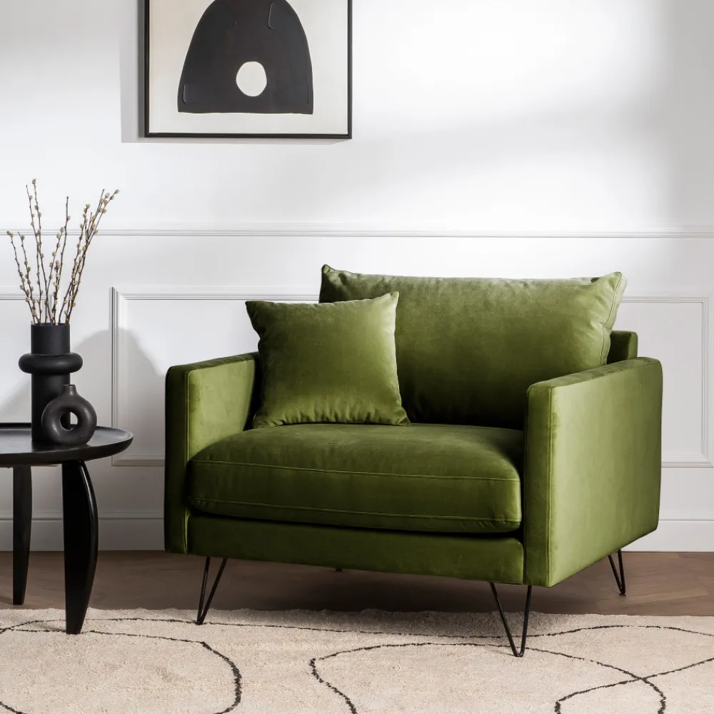 Drawer VILLABON Fauteuil XL en velours pieds épingles noirs