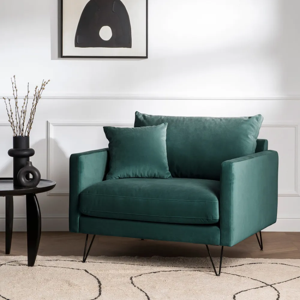 Drawer VILLABON Fauteuil XL en velours pieds épingles noirs