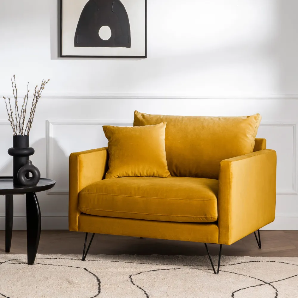 Drawer VILLABON Fauteuil XL en velours pieds épingles noirs