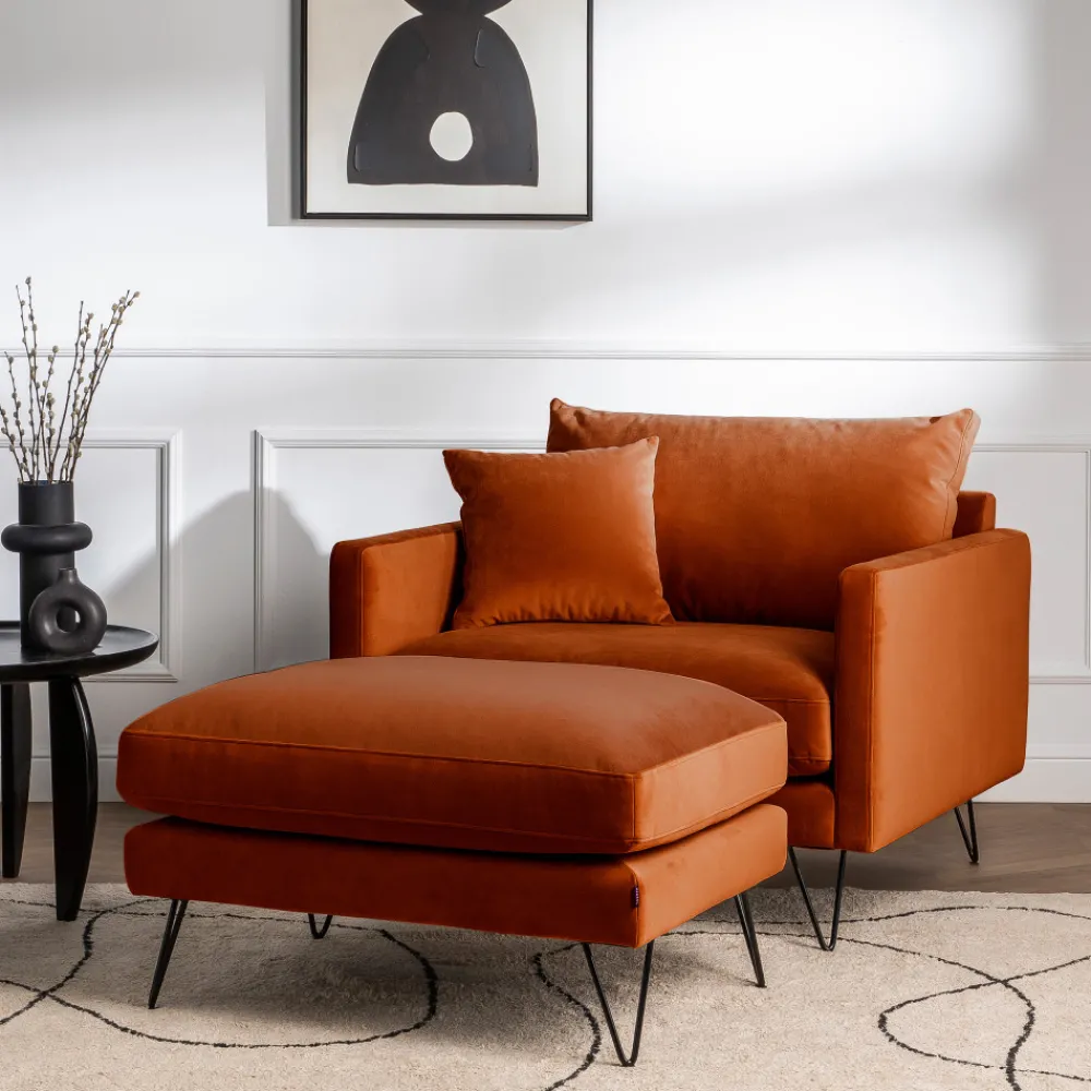 Drawer VILLABON Pouf en velours pieds épingles noirs