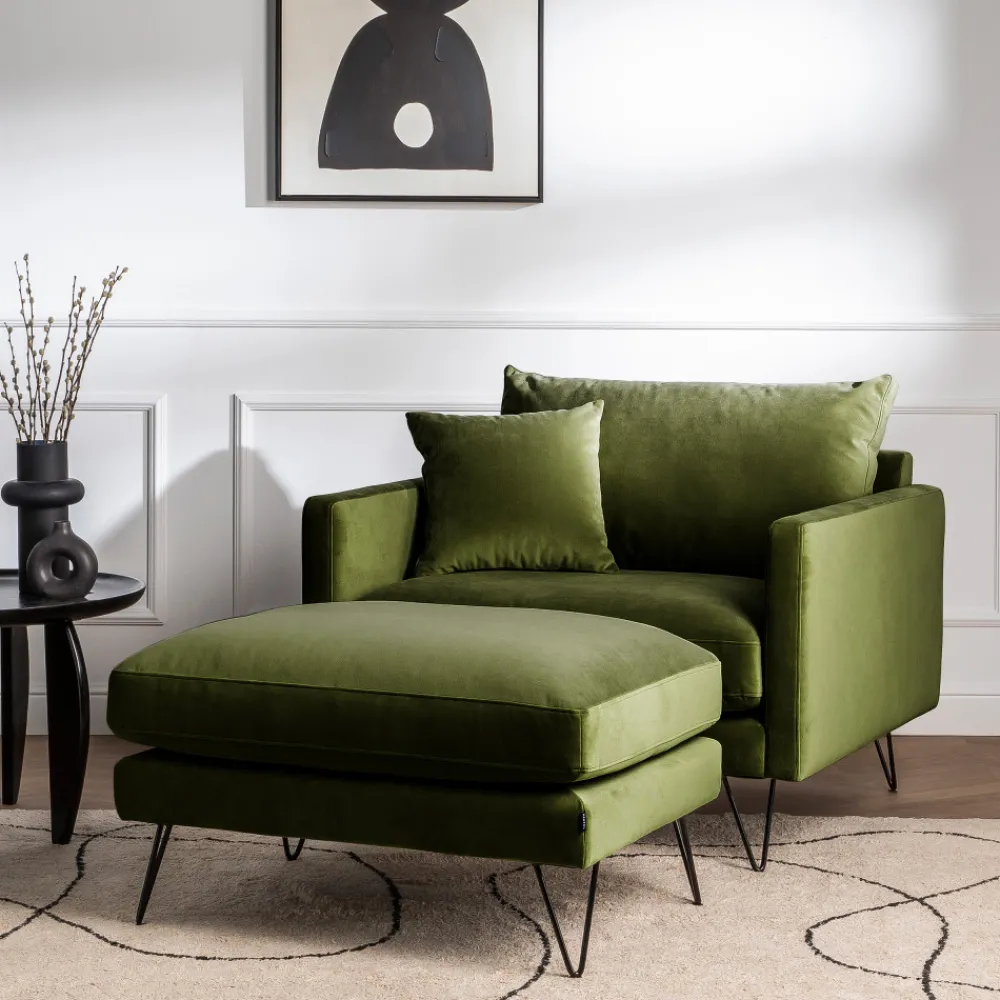 Drawer VILLABON Pouf en velours pieds épingles noirs