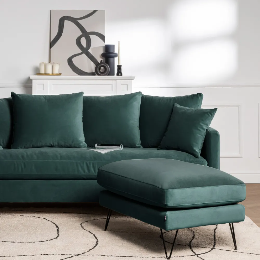 Drawer VILLABON Pouf en velours pieds épingles noirs