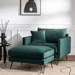 Drawer VILLABON Pouf en velours pieds épingles noirs