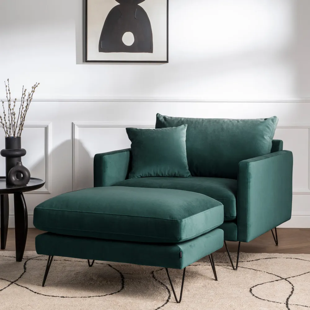 Drawer VILLABON Pouf en velours pieds épingles noirs