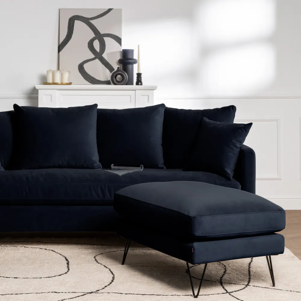 Drawer VILLABON Pouf en velours pieds épingles noirs