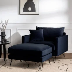 Drawer VILLABON Pouf en velours pieds épingles noirs