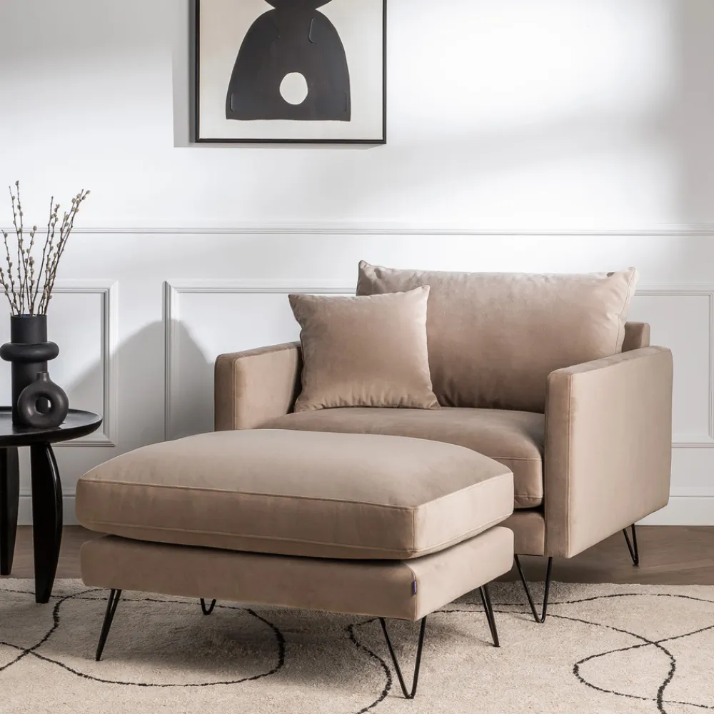 Drawer VILLABON Pouf en velours pieds épingles noirs